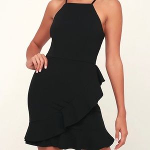 LULUS GREAT THINGS BLACK BODYCON RUFFLED DRESS